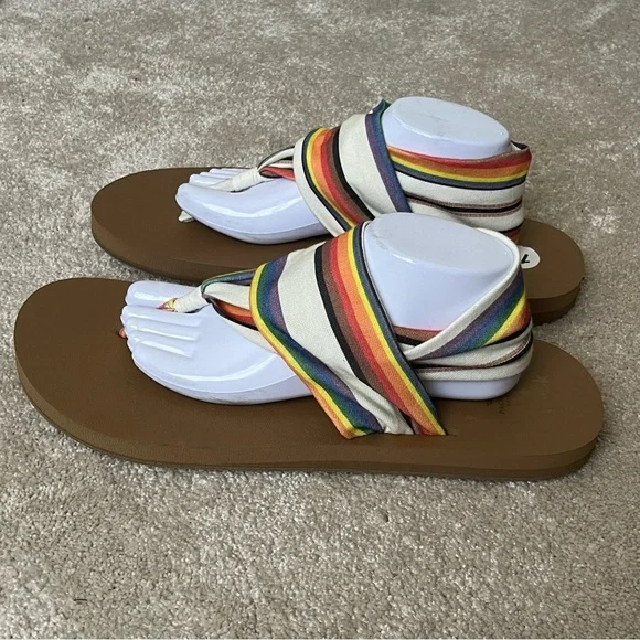 Sanuk x Pacific Pride Sling Flip Flop Sandals-Rainbow Stripe-Men’s 14-Summer-NEW - Picture 9 of 14